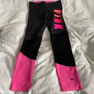 Dark Grey and Vibrant Pink Size Small Leggings from VS Pink